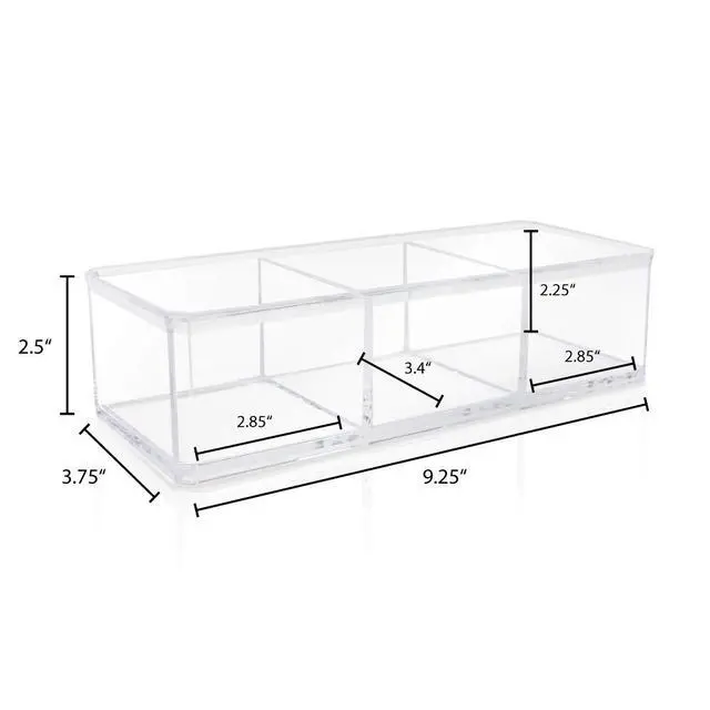Alt view image 2 of 6 - Clear Acrylic 3 Section Organizer- Three Compartment Drawer Tray and Storage Solution for Office, Bathroom, Kitchen, Supplies, and More (Clear)