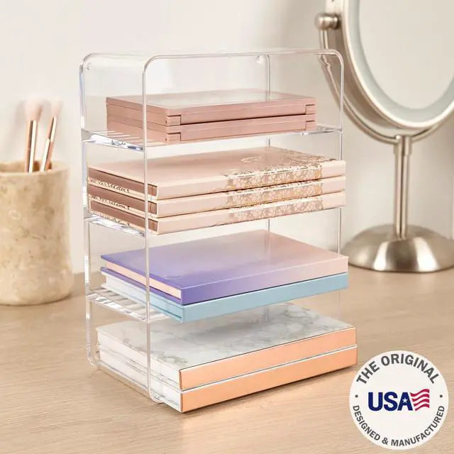 Alt view image 2 of 7 - 4-Compartment Clear Plastic Organizer, Rectangular Divided Makeup and Vanity Storage Bin, Use Upright for Eyeshadow Palettes, Made in USA