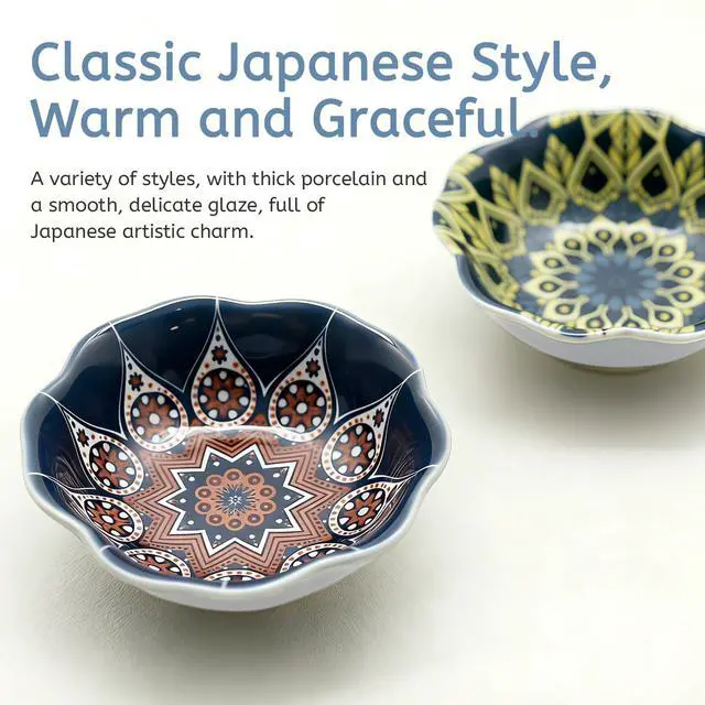 Alt view image 4 of 6 - Bohemian Ceramic Dipping Bowls Set of 4, 3 Oz Mini Bowls for Sushi Soy Sauce, Condiments, Dipping Sauces & Side Dishes, Vintage Style Appetizer Plates