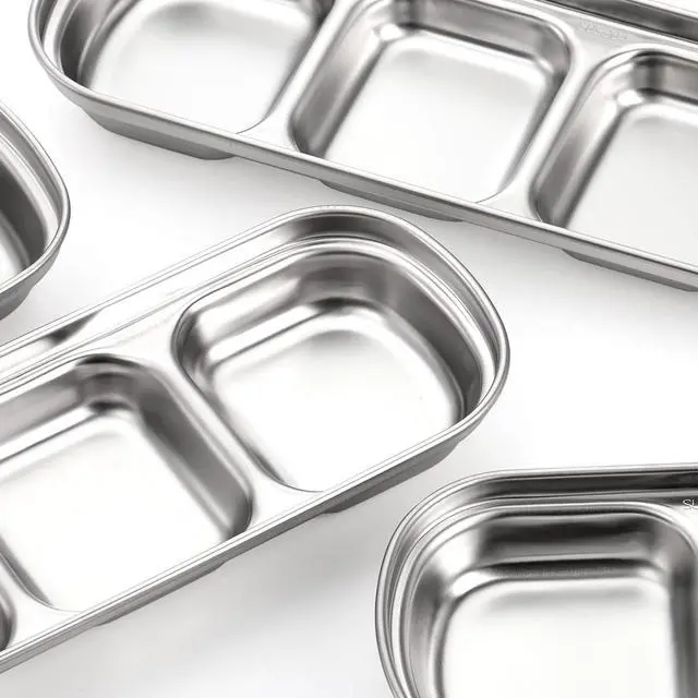 Alt view image 4 of 7 - 4 Pcs Stainless Steel Sauce Dish, Divided Seasoning Sauces Dip Bowl, 1/2/3/4 Compartment Korean Ketchup Sauce Bowl, Vinegar Soy Spice Condiment Tray for Home Restaurant