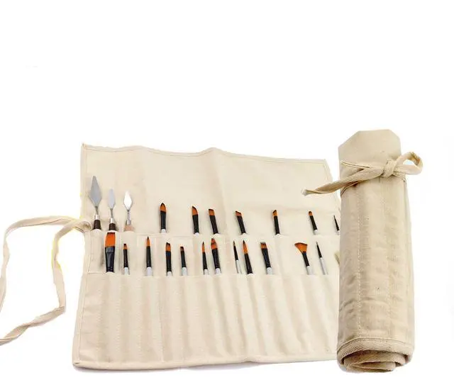 Main image of 30 Pocket Canvas Paint Brush Holder - Natural | 21" x 18" | Roll Up Brush Storage Pouch | Ideal Case for Paintbrush & Art Tool Storage | Easy to Carry | Also Great for Storing Makeup Brushes