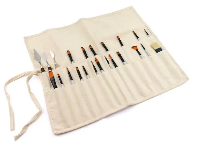 Alt view image 4 of 7 - 30 Pocket Canvas Paint Brush Holder - Natural | 21" x 18" | Roll Up Brush Storage Pouch | Ideal Case for Paintbrush & Art Tool Storage | Easy to Carry | Also Great for Storing Makeup Brushes