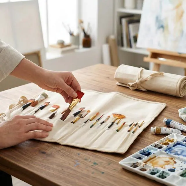 Alt view image 5 of 7 - 30 Pocket Canvas Paint Brush Holder - Natural | 21" x 18" | Roll Up Brush Storage Pouch | Ideal Case for Paintbrush & Art Tool Storage | Easy to Carry | Also Great for Storing Makeup Brushes