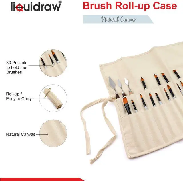 Alt view image 6 of 7 - 30 Pocket Canvas Paint Brush Holder - Natural | 21" x 18" | Roll Up Brush Storage Pouch | Ideal Case for Paintbrush & Art Tool Storage | Easy to Carry | Also Great for Storing Makeup Brushes