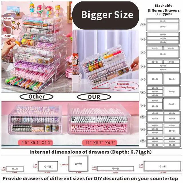 Alt view image 2 of 5 - Clear Stacking Make Up Organizers and Storage With 2 Drawers,4.7" Tall Acrylic Medicine Cabinet Organizer,Plastic Desktop Drawers Organizer for Vanity, Undersink, Kitchen Cabinets,Bathroom