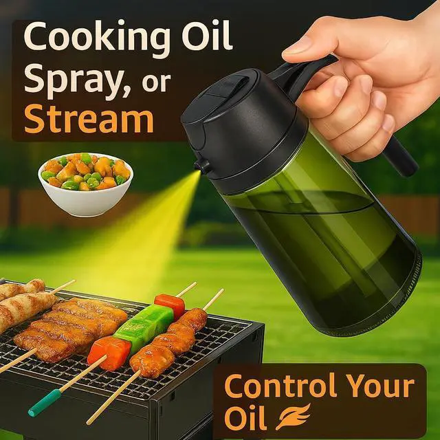 Alt view image 2 of 7 - 2-in-1 Olive Oil Sprayer & Dispenser, Leakproof 16oz Refillable Glass Spray Bottle for Cooking, Air Fryer & Salad