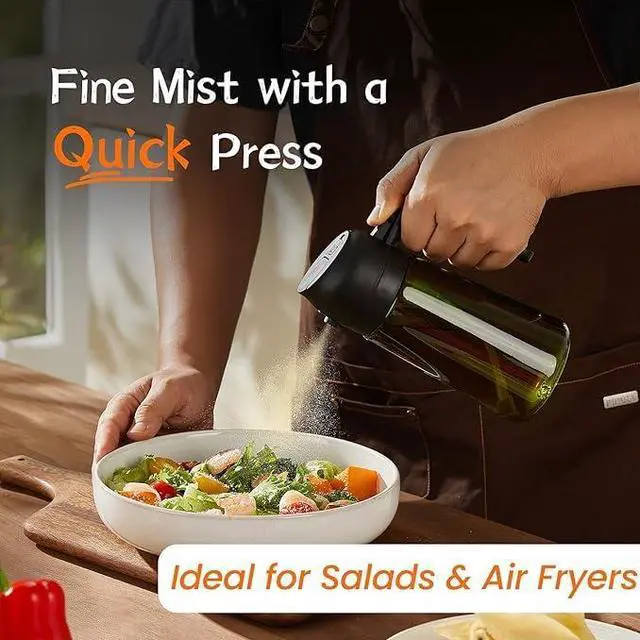 Alt view image 3 of 7 - 2-in-1 Olive Oil Sprayer & Dispenser, Leakproof 16oz Refillable Glass Spray Bottle for Cooking, Air Fryer & Salad