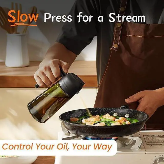 Alt view image 4 of 7 - 2-in-1 Olive Oil Sprayer & Dispenser, Leakproof 16oz Refillable Glass Spray Bottle for Cooking, Air Fryer & Salad