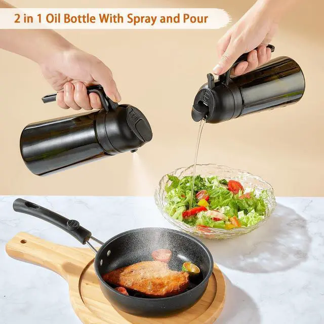 Alt view image 5 of 7 - 2-in-1 Olive Oil Sprayer & Dispenser, Leakproof 16oz Refillable Glass Spray Bottle for Cooking, Air Fryer & Salad
