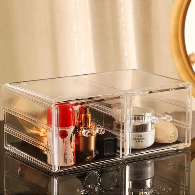 Alt view image 5 of 5 - Clear Stacking Make Up Organizers and Storage With 2 Drawers,4.7" Tall Acrylic Medicine Cabinet Organizer,Plastic Desktop Drawers Organizer for Vanity, Undersink, Kitchen Cabinets,Bathroom