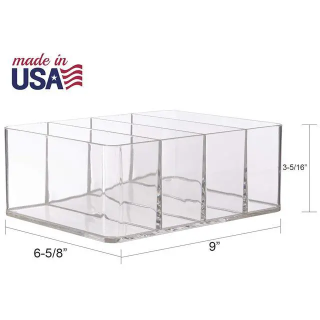Alt view image 5 of 7 - 4-Compartment Clear Plastic Organizer, Rectangular Divided Makeup and Vanity Storage Bin, Use Upright for Eyeshadow Palettes, Made in USA