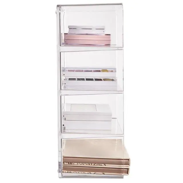 Alt view image 7 of 7 - 4-Compartment Clear Plastic Organizer, Rectangular Divided Makeup and Vanity Storage Bin, Use Upright for Eyeshadow Palettes, Made in USA