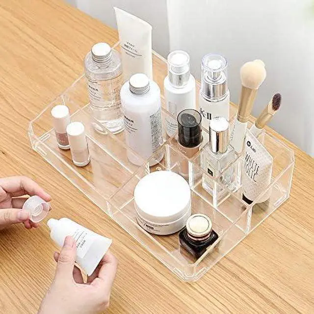 Alt view image 2 of 7 - Clear Makeup Organizer,9 Spaces Vanity Organizer Cosmetic Display Cases for Lipstick,Makeup Brushes and Skin Care Products,Plastic Makeup Storage