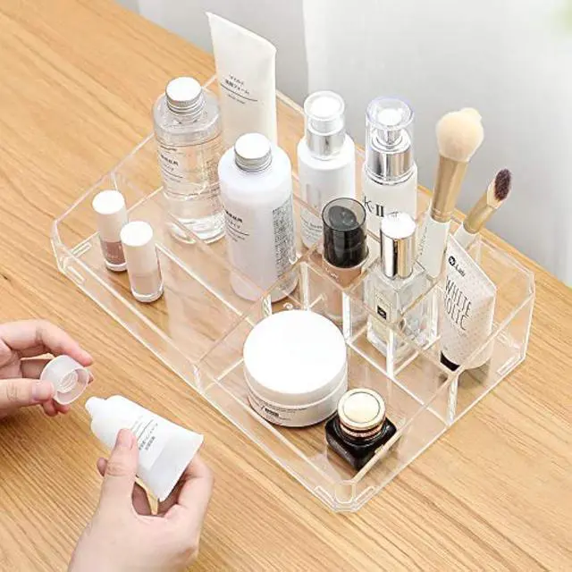 Main image of Clear Makeup Organizer,9 Spaces Vanity Organizer Cosmetic Display Cases for Lipstick,Makeup Brushes and Skin Care Products,Plastic Makeup Storage