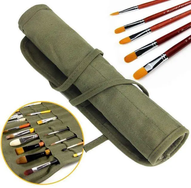 Main image of Paint Brush Holder, 22 Slots Storage for Acrylic Oil Watercolor Gouache Artist Roll Canvas Pouch, Silver White Holds 100 Brushes