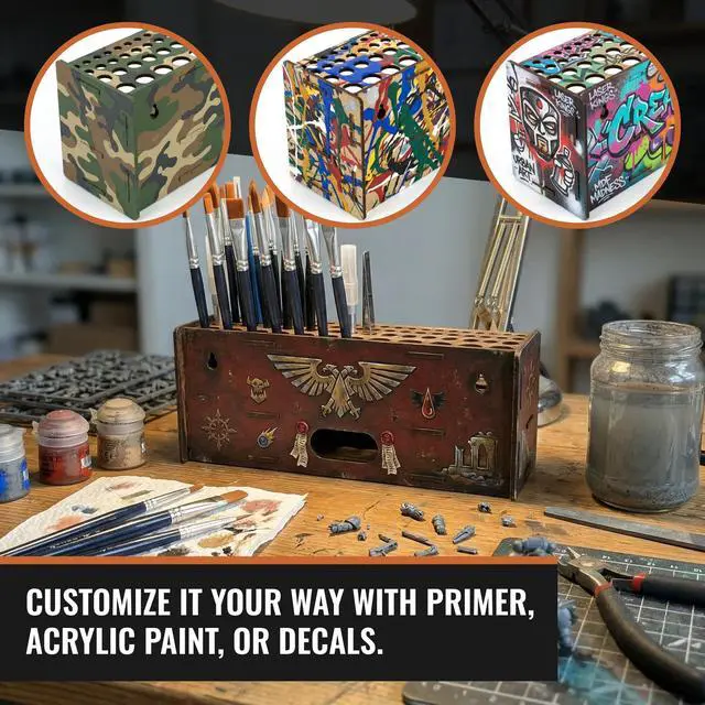 Alt view image 5 of 7 - Tool & Brush Organizer for Miniatures & Modeling, Versatile Tabletop or Wall Holder with Multi-Size Holes for Hobby Tools, Files and Accessories