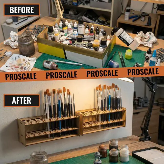 Alt view image 6 of 7 - Tool & Brush Organizer for Miniatures & Modeling, Versatile Tabletop or Wall Holder with Multi-Size Holes for Hobby Tools, Files and Accessories