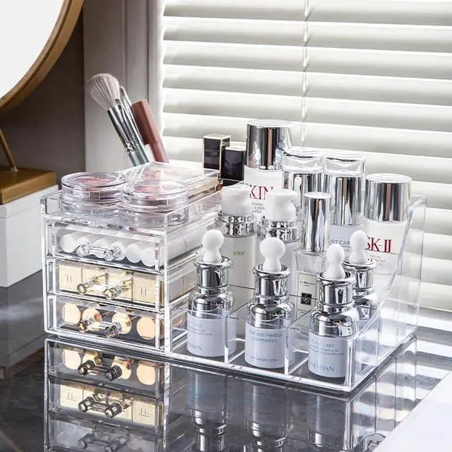 Alt view image 3 of 6 - 1 Pack Clear Make Up Organizer Countertop,Stackable 3 Drawers Makeup Storage,Cute Vanity Organizers for Dresser Hair Clip,Jewelry,Beauty Product Desk and Bathroom Organizers and Storage
