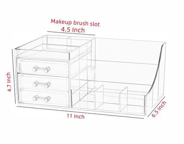 Alt view image 2 of 6 - 1 Pack Clear Make Up Organizer Countertop,Stackable 3 Drawers Makeup Storage,Cute Vanity Organizers for Dresser Hair Clip,Jewelry,Beauty Product Desk and Bathroom Organizers and Storage
