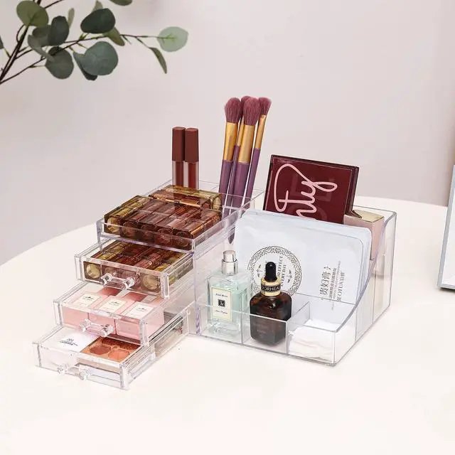 Alt view image 4 of 6 - 1 Pack Clear Make Up Organizer Countertop,Stackable 3 Drawers Makeup Storage,Cute Vanity Organizers for Dresser Hair Clip,Jewelry,Beauty Product Desk and Bathroom Organizers and Storage