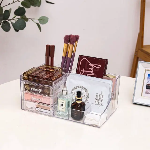 Alt view image 6 of 6 - 1 Pack Clear Make Up Organizer Countertop,Stackable 3 Drawers Makeup Storage,Cute Vanity Organizers for Dresser Hair Clip,Jewelry,Beauty Product Desk and Bathroom Organizers and Storage