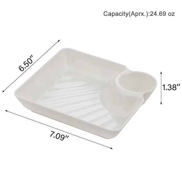 Alt view image 2 of 7 - 8 pcs Chips and Salsa Serving Dish, White Reusable Chip and Dip Bowl Serving Dishes for Entertaining Plastic Dip Tray Plate with Dipping Sauce Compartment