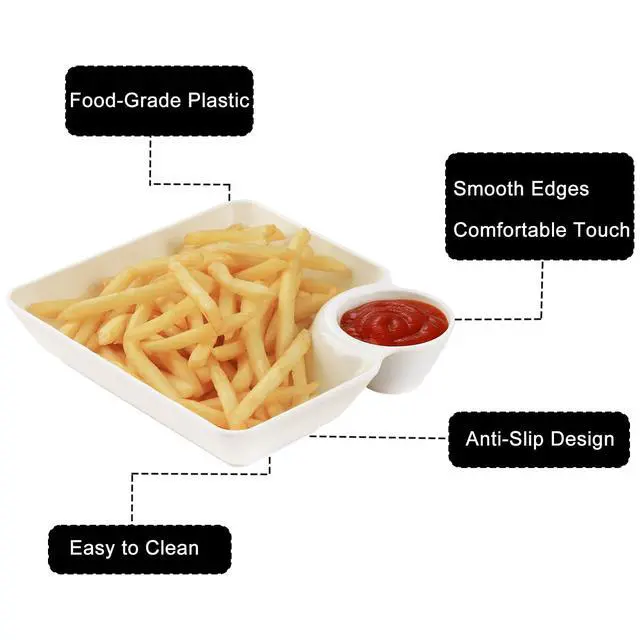Alt view image 3 of 7 - 8 pcs Chips and Salsa Serving Dish, White Reusable Chip and Dip Bowl Serving Dishes for Entertaining Plastic Dip Tray Plate with Dipping Sauce Compartment
