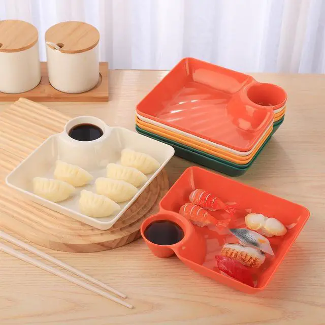 Alt view image 4 of 7 - 8 pcs Chips and Salsa Serving Dish, Colorful Reusable Chip and Dip Bowl Serving Dishes for Entertaining Plastic Dip Tray Plate with Dipping Sauce Compartment