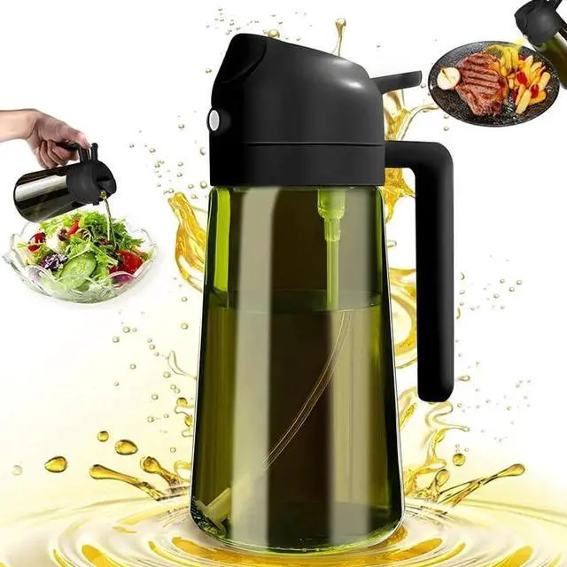 Alt view image 7 of 7 - 2-in-1 Olive Oil Sprayer & Dispenser, Leakproof 16oz Refillable Glass Spray Bottle for Cooking, Air Fryer & Salad