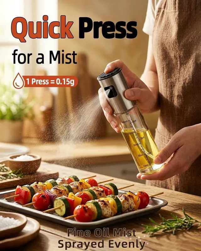 Alt view image 2 of 7 - Olive Oil Sprayer, 3.5oz/100ml Oil Sprayer for Cooking, Oil Sprayer for Air Fryer, Stainless Steel Pump for Mist Spray, Food Grade Glass Metarial Mister for Kitchen Gadgets, Salad, BBQ