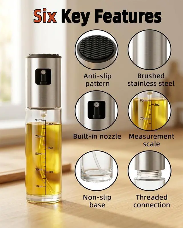 Alt view image 3 of 7 - Olive Oil Sprayer, 3.5oz/100ml Oil Sprayer for Cooking, Oil Sprayer for Air Fryer, Stainless Steel Pump for Mist Spray, Food Grade Glass Metarial Mister for Kitchen Gadgets, Salad, BBQ