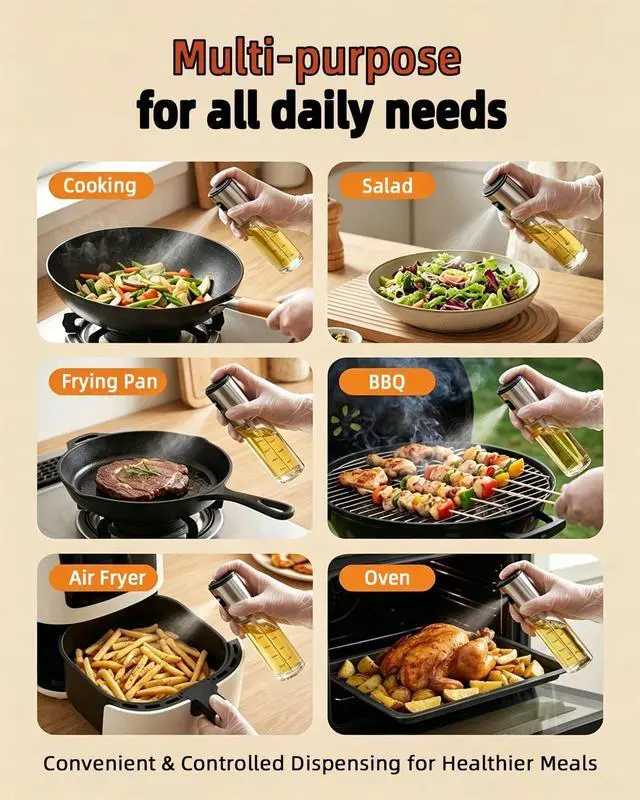 Alt view image 5 of 7 - Olive Oil Sprayer, 3.5oz/100ml Oil Sprayer for Cooking, Oil Sprayer for Air Fryer, Stainless Steel Pump for Mist Spray, Food Grade Glass Metarial Mister for Kitchen Gadgets, Salad, BBQ