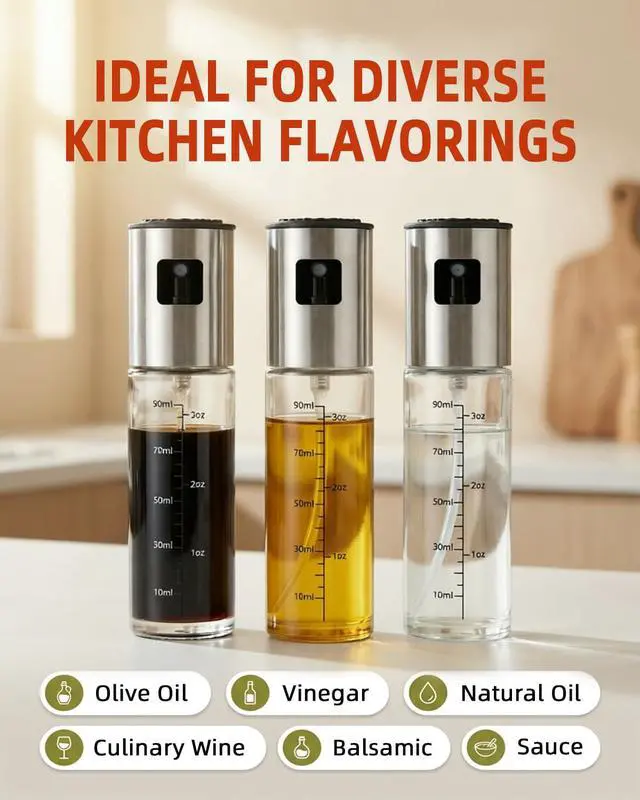 Alt view image 6 of 7 - Olive Oil Sprayer, 3.5oz/100ml Oil Sprayer for Cooking, Oil Sprayer for Air Fryer, Stainless Steel Pump for Mist Spray, Food Grade Glass Metarial Mister for Kitchen Gadgets, Salad, BBQ