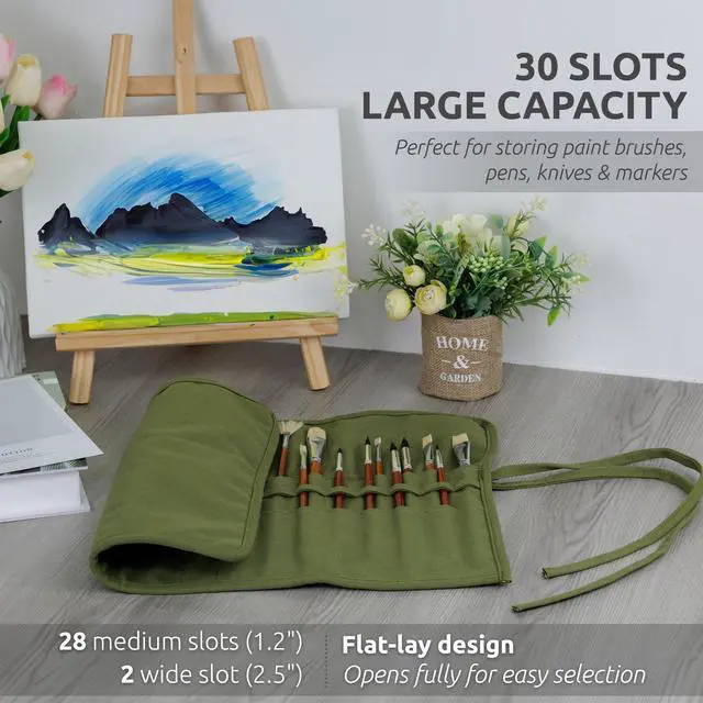 Alt view image 2 of 7 - 30-Slot Roll-Up Canvas Brush Holder, Army Green