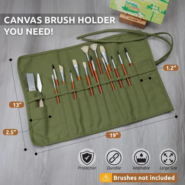 Alt view image 3 of 7 - 30-Slot Roll-Up Canvas Brush Holder, Army Green