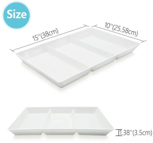 Alt view image 2 of 7 - Divided Serving Tray Platter, 4 Pack 15" x 10" Fruit Veggie Food Tray for Party, Plastic Serving Trays for Appetizer, Snack, Dessert, Cookie, Brunch Decorations Platters, White Trays BPA-Free