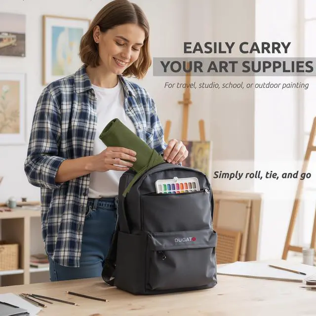 Alt view image 7 of 7 - 30-Slot Roll-Up Canvas Brush Holder, Army Green