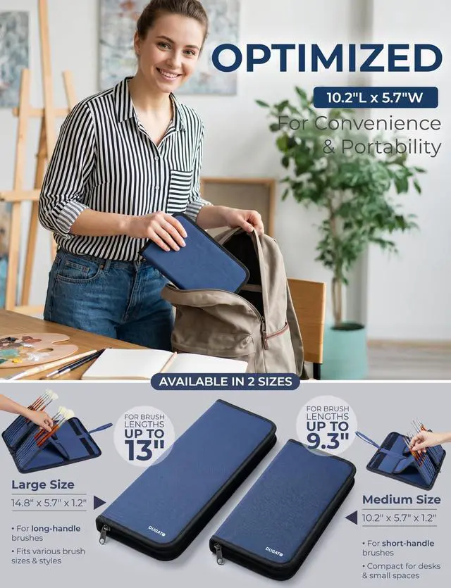 Alt view image 2 of 7 - Short Brush Holder & Organizer, Canvas Case 5.4 x 10.7 in, Blue