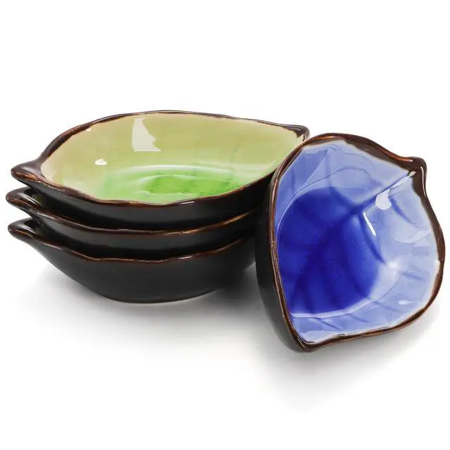 Alt view image 7 of 7 - 12 Pack Ceramic Soy Sauce Dish, 4 Inch 2 Oz Leaf Shape Small Sauce Dish Salsa Dipping Bowls for Charcuterie Board, Taco, Party, Mini Pinch Bowl for Sushi Oil Vinegar Ketchup Paste Jam
