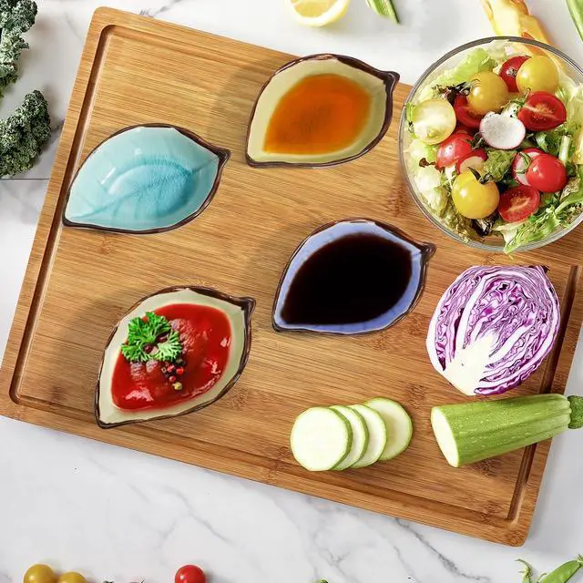 Alt view image 4 of 7 - 12 Pack Ceramic Soy Sauce Dish, 4 Inch 2 Oz Leaf Shape Small Sauce Dish Salsa Dipping Bowls for Charcuterie Board, Taco, Party, Mini Pinch Bowl for Sushi Oil Vinegar Ketchup Paste Jam