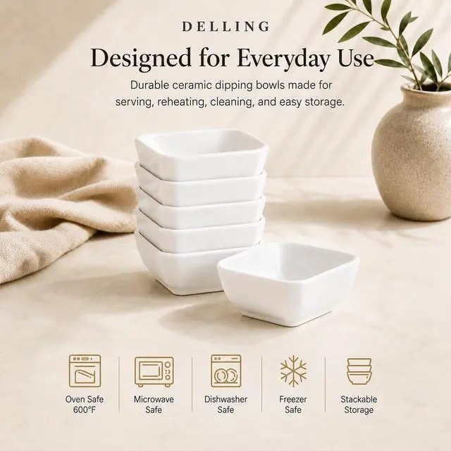 Alt view image 5 of 6 - 3 Oz Ceramic Dipping Bowls Set of 6, Porcelain Soy Sauce Dish - White Dip Bowls for Charcuterie Board Cups, Small Sauce Cups for Condiment Ketchup BBQ, Dipping Sauce Cups Dishwasher Safe