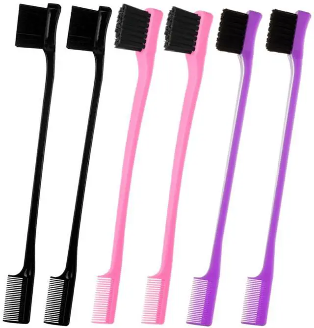 Main image of 6Pack Double Sided Edge Control Hair Brush Professional Edge Control Hair Brush Comb Set, Dual-Sided Bristle Design, Pink Purple Black