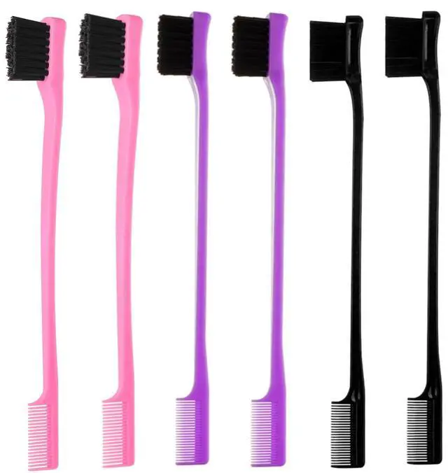 Alt view image 2 of 7 - 6Pack Double Sided Edge Control Hair Brush Professional Edge Control Hair Brush Comb Set, Dual-Sided Bristle Design, Pink Purple Black