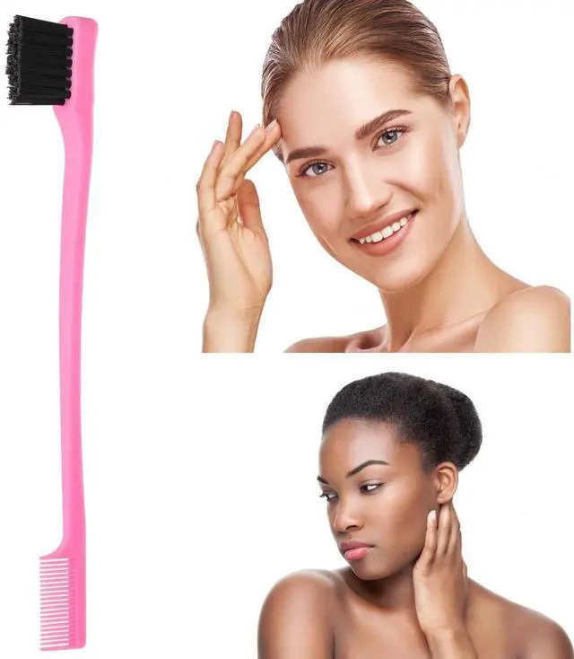 Alt view image 3 of 7 - 6Pack Double Sided Edge Control Hair Brush Professional Edge Control Hair Brush Comb Set, Dual-Sided Bristle Design, Pink Purple Black