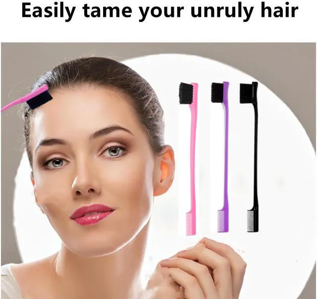 Alt view image 4 of 7 - 6Pack Double Sided Edge Control Hair Brush Professional Edge Control Hair Brush Comb Set, Dual-Sided Bristle Design, Pink Purple Black