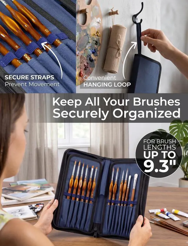 Alt view image 3 of 7 - Short Brush Holder & Organizer, Canvas Case 5.4 x 10.7 in, Blue