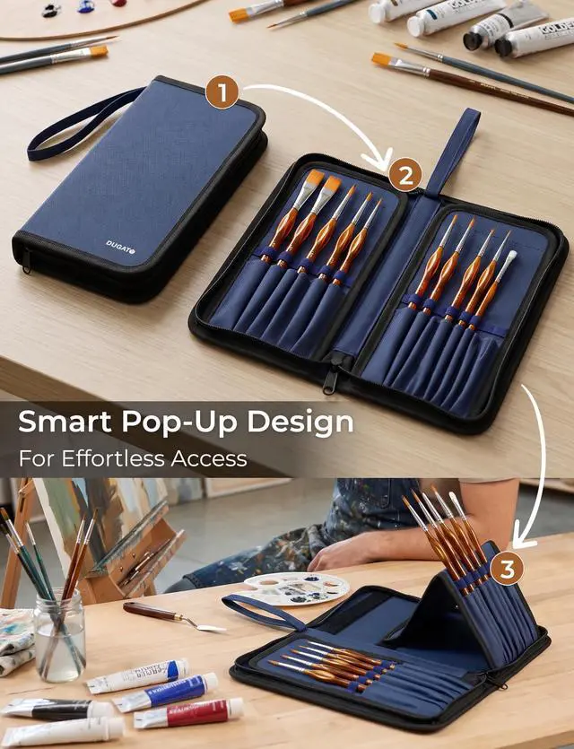 Alt view image 5 of 7 - Short Brush Holder & Organizer, Canvas Case 5.4 x 10.7 in, Blue