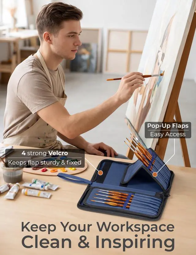 Alt view image 6 of 7 - Short Brush Holder & Organizer, Canvas Case 5.4 x 10.7 in, Blue