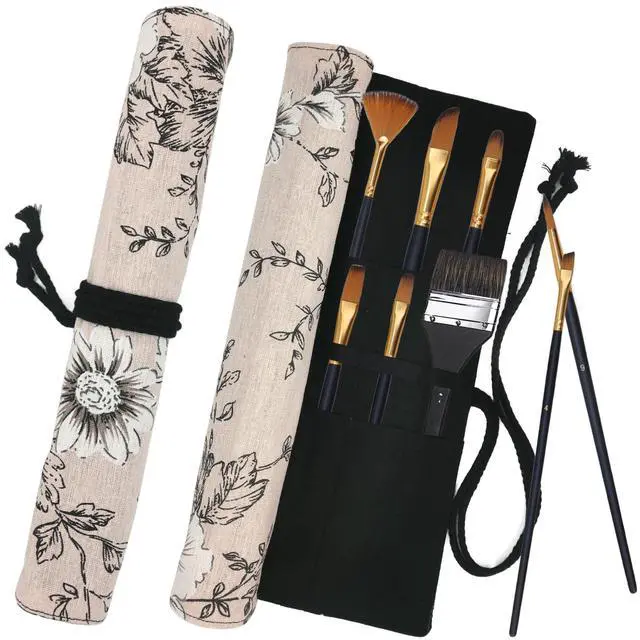 Main image of Paint Brush Holder Art Supplies, Artist Brush Holder & Art Supply Storage Organizer Roll-Up Case Bag, Protect Acrylic Oil Watercolor Paintbrushes (Peony-20 Slot Pockets)