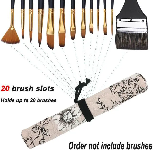 Alt view image 2 of 7 - Paint Brush Holder Art Supplies, Artist Brush Holder & Art Supply Storage Organizer Roll-Up Case Bag, Protect Acrylic Oil Watercolor Paintbrushes (Peony-20 Slot Pockets)